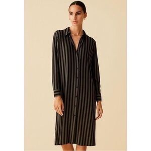 Norma Kamali Black and Gray Striped Shirt Dress